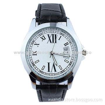 Stainless steel case watch, calendar, genuine leather design for man styleNew